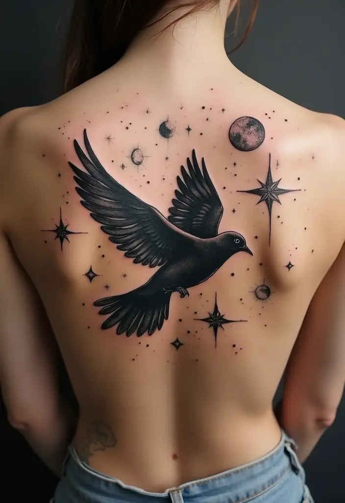 50 Sparrow Tattoos with Symbolism and Artistic Styles - 29. Celestial Sparrow