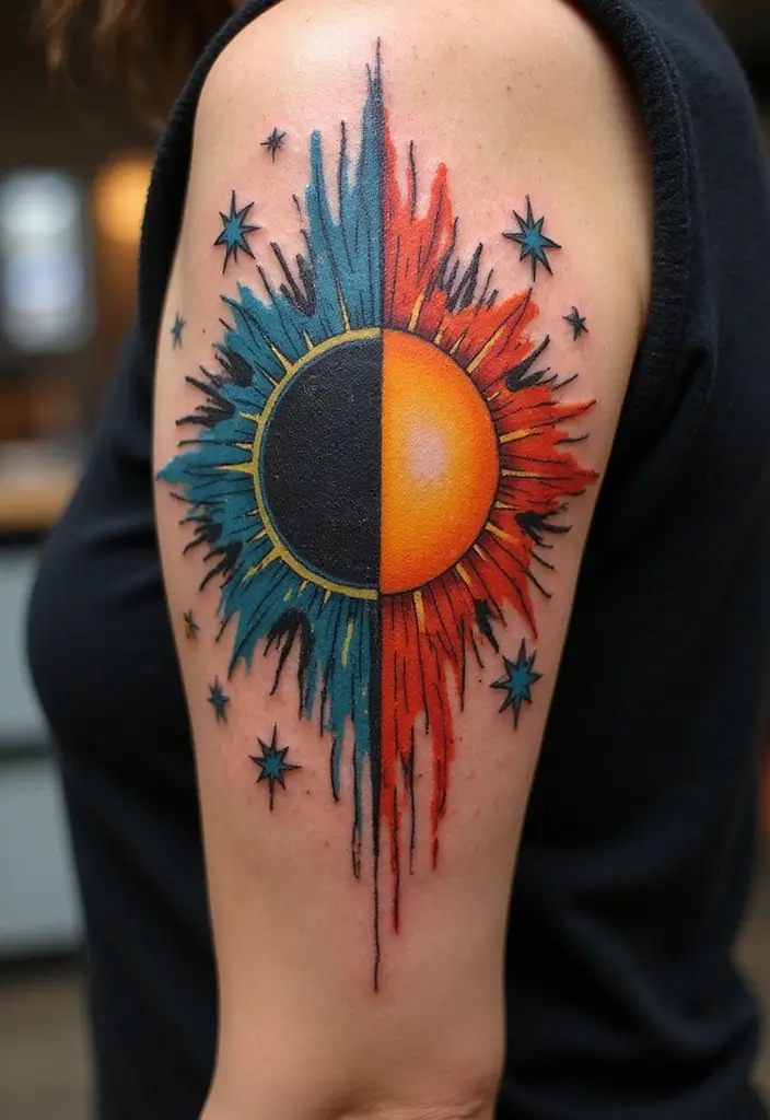 50 Star Tattoo Meaning Ideas and Symbolism Explained! - 29. Star and Sun Tattoos