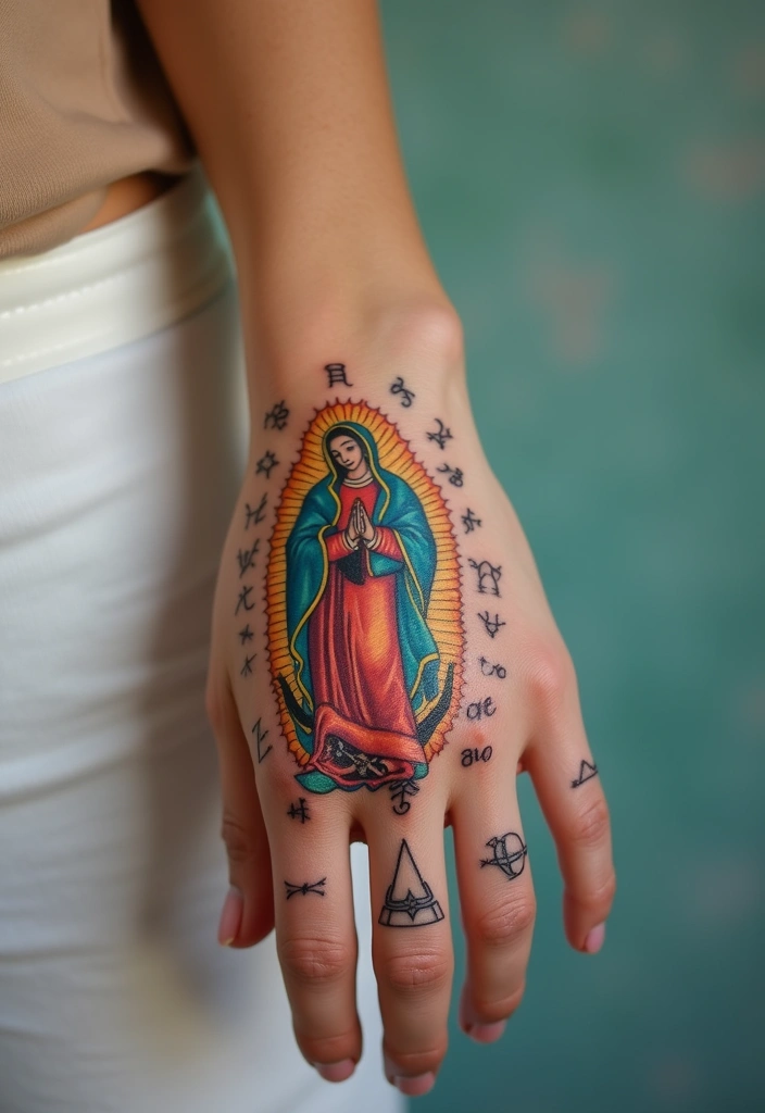50 Virgin Mary Hand Tattoos with Spiritual and Artistic Designs - 29. Virgin Mary with Zodiac Signs