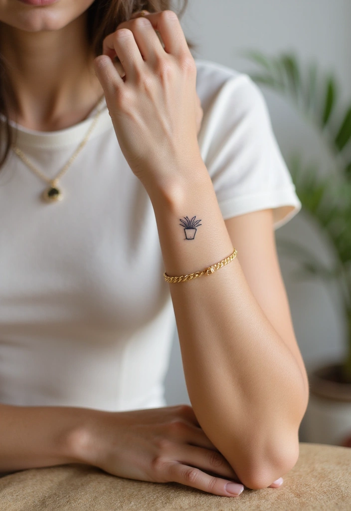 30 Wrist Tattoo Ideas for Women That Are Subtle and Stunning 29 30 Wrist Tattoo Ideas for Women That Are Subtle and Stunning - 29. Small Potted Plant