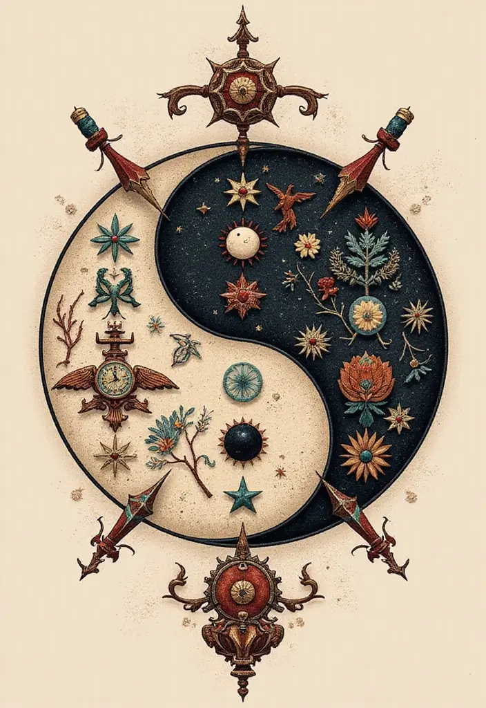 50 Yin Yang Tattoo Ideas with Balance and Harmony Symbolism - 29. Yin Yang with Cultural Symbols