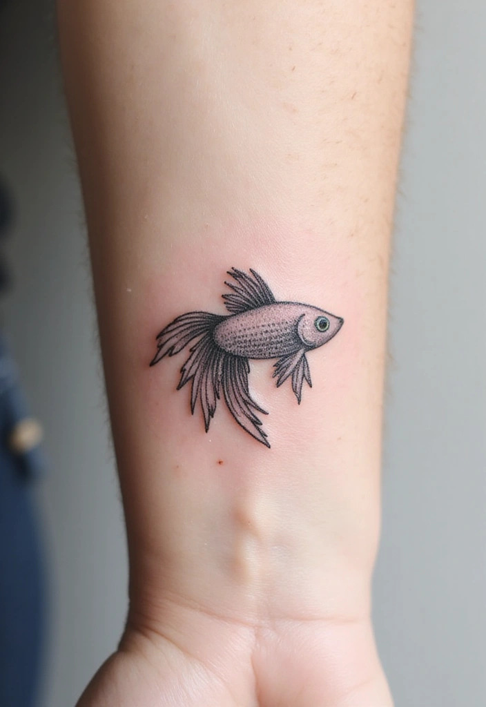 50 Betta Fish Tattoo Ideas with Unique and Colorful Designs 2 50 Betta Fish Tattoo Ideas with Unique and Colorful Designs - 2. Minimalist Betta Fish Outline