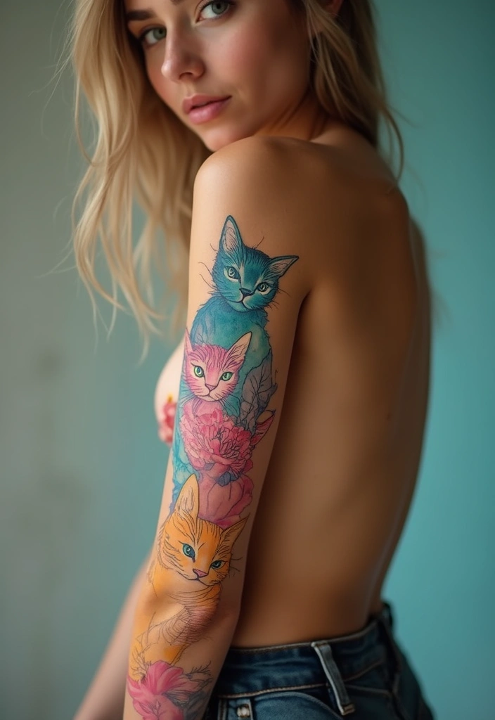 50 Creative Cat Tattoo Ideas for Every Style - 2. Watercolor Cat Designs