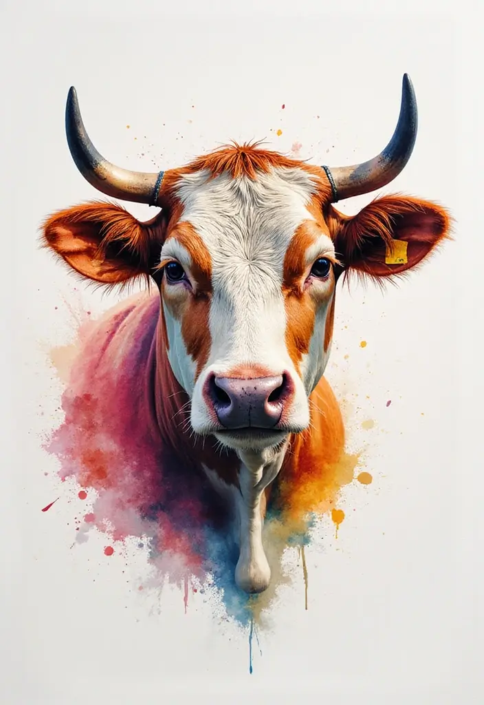 50 Cow Tattoo Designs with Fun and Unique Symbolism - 2. Watercolor Cow Tattoo