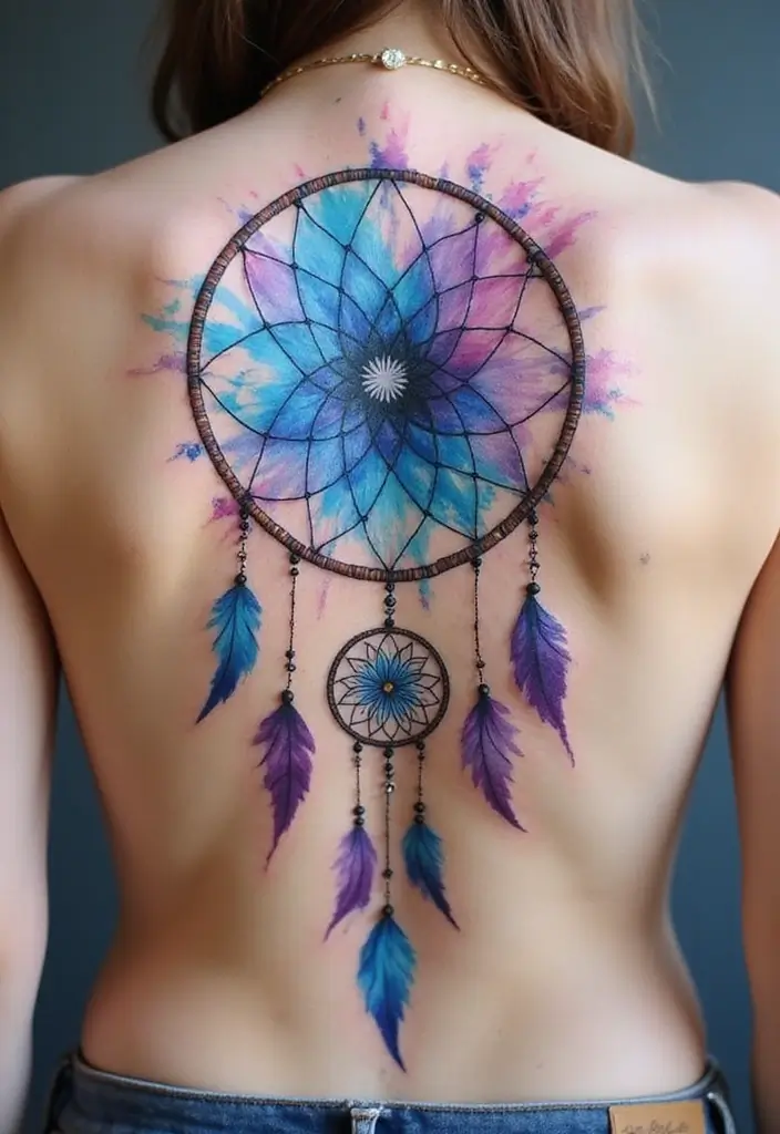 50 Dreamcatcher Tattoo Ideas with Cultural Symbolism 2 50 Dreamcatcher Tattoo Ideas with Cultural Symbolism - 2. Watercolor Dreamcatcher