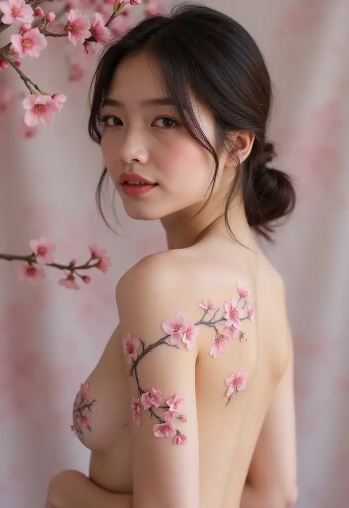 30 Flower Nipple Tattoo Ideas with Creative and Bold Designs - 2. Whimsical Cherry Blossoms