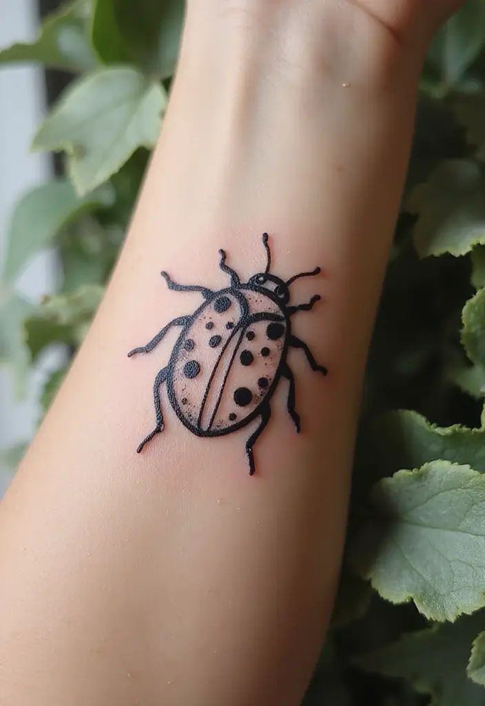 30 Ladybug Tattoo Ideas with Cute and Symbolic Designs 2 30 Ladybug Tattoo Ideas with Cute and Symbolic Designs - 2. Minimalist Ladybug Outline