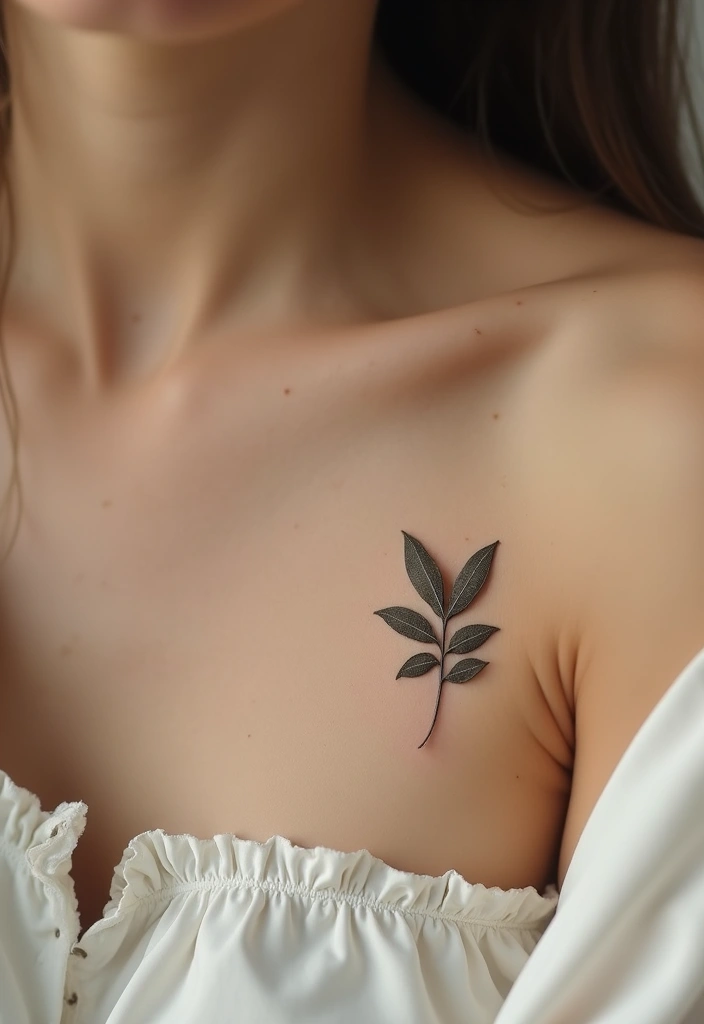 30 Olive Branch Tattoo Meaning and Design Inspirations - 2. Minimalist Olive Leaf
