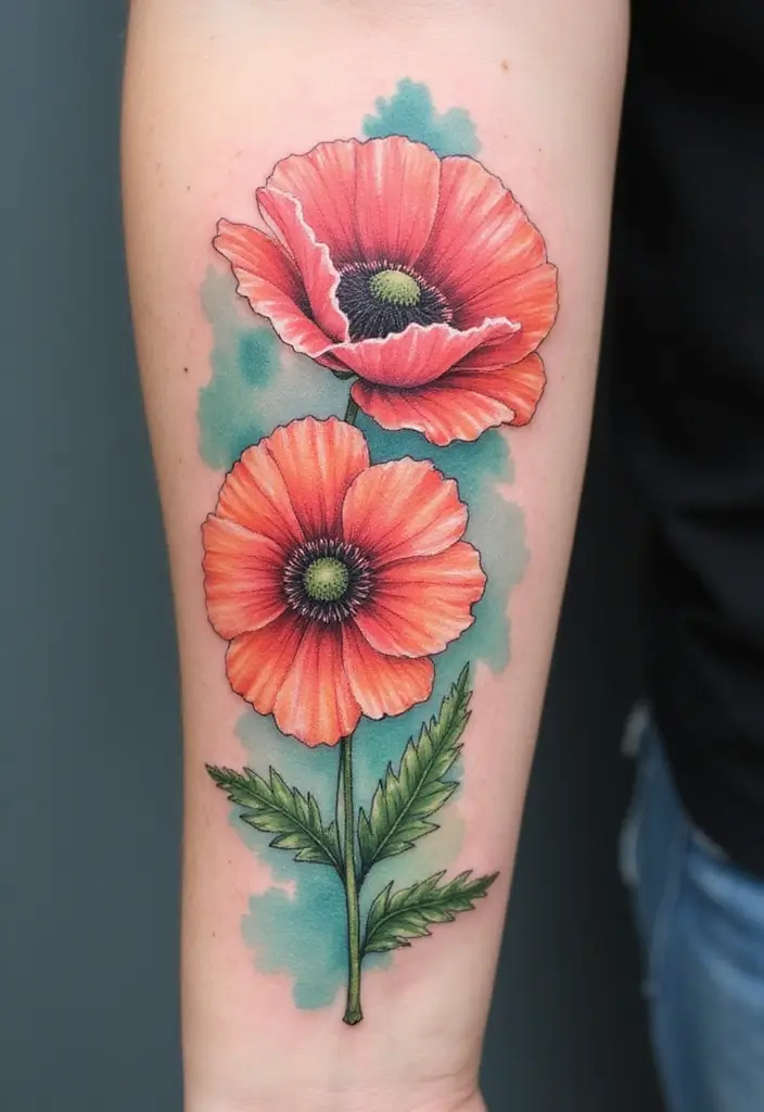 30 Poppy Tattoo Ideas with Symbolic Meanings 2 30 Poppy Tattoo Ideas with Symbolic Meanings - 2. Watercolor Poppy Delight