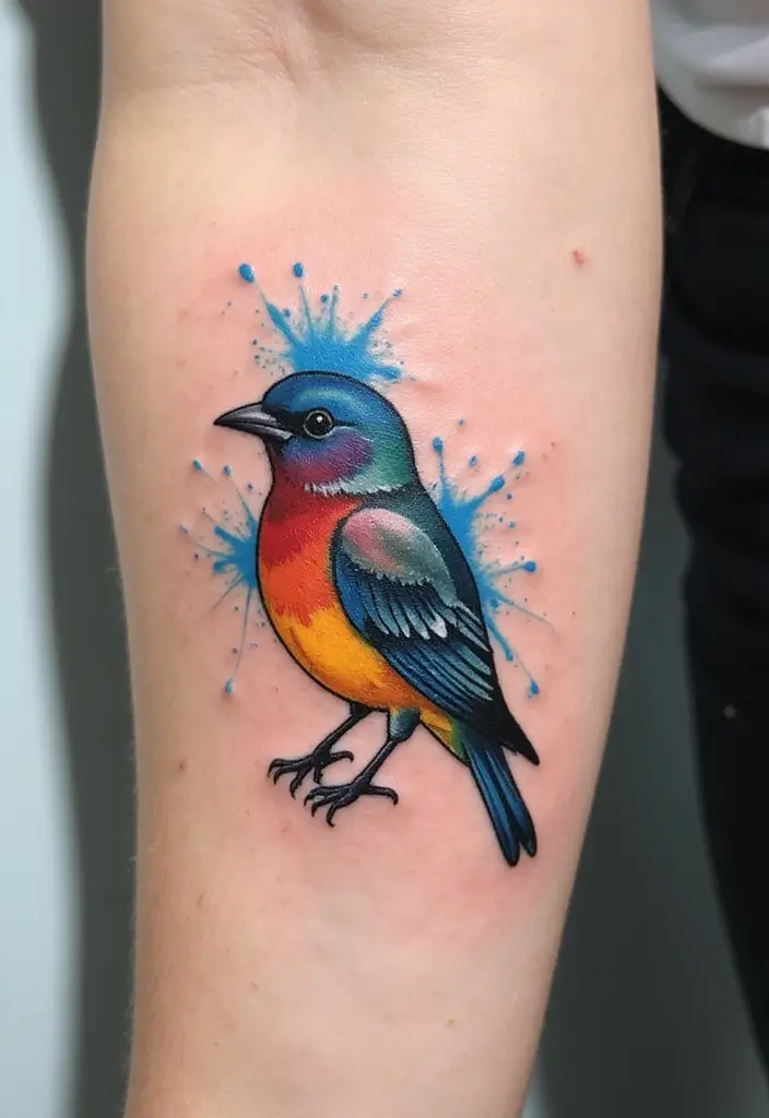 50 Sparrow Tattoos with Symbolism and Artistic Styles - 2. Watercolor Sparrow Tattoo