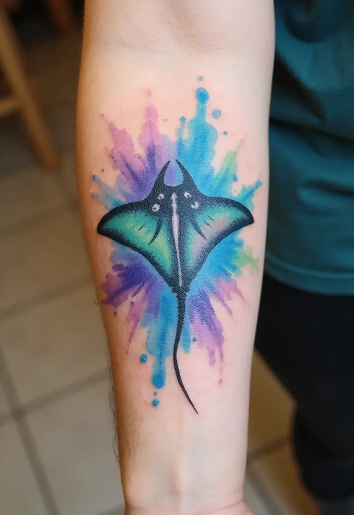 50 Stingray Tattoo Designs and Their Symbolic Meanings - 2. Watercolor Stingray