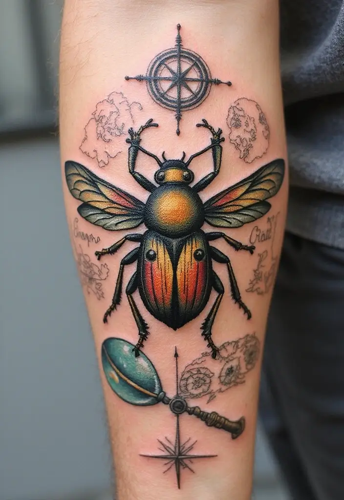 50 Bug Pin Tattoo Designs That Are Unique and Creative - 30. Insect Travel Tattoos