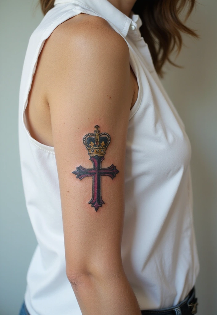 50 Cross Tattoo Ideas for Men and Women with Deep Meaning - 30. Cross with a Crown