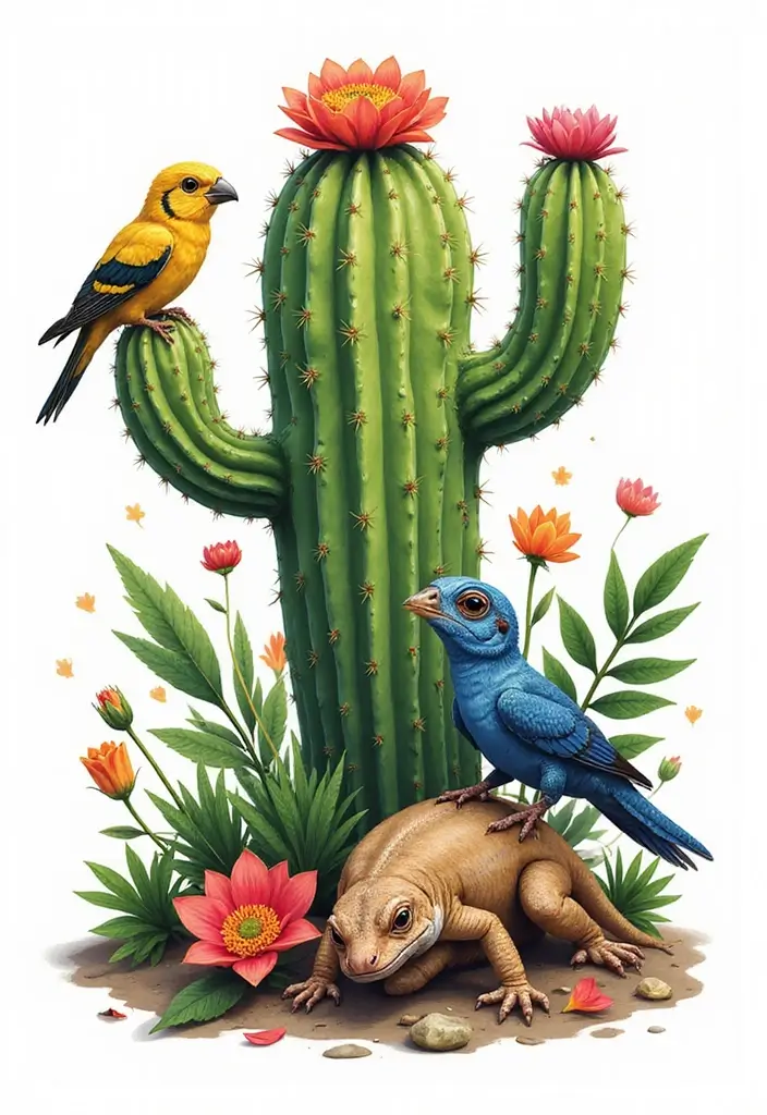 50 Cactus Tattoo Ideas with Minimalist and Symbolic Styles 30 50 Cactus Tattoo Ideas with Minimalist and Symbolic Styles - 30. Cactus with Animal Companions