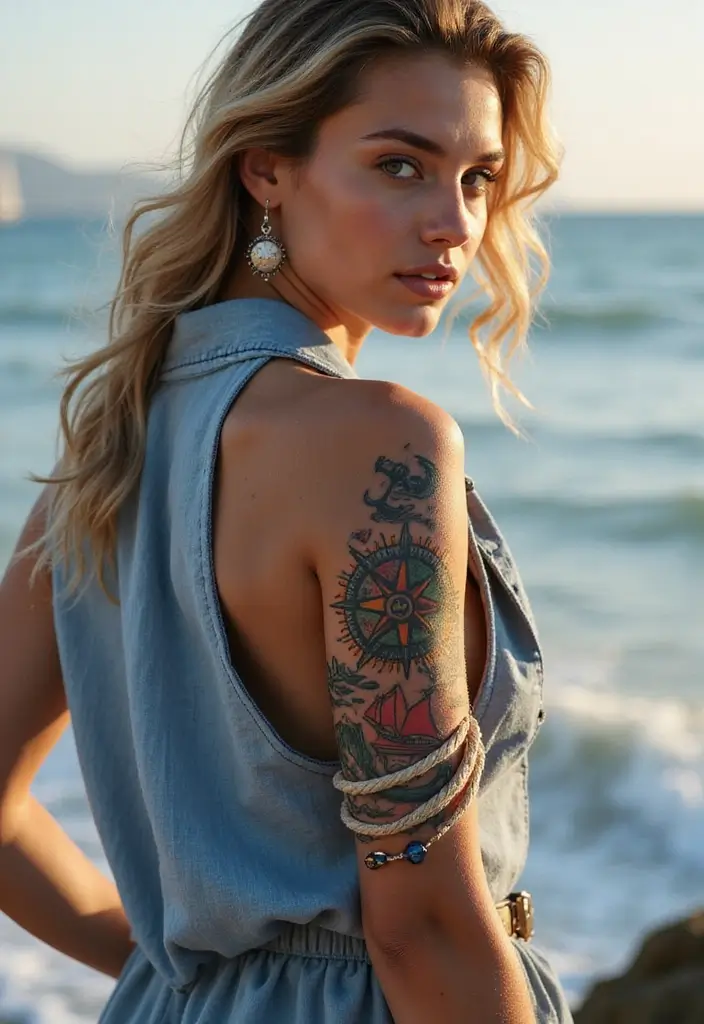 50 Compass Tattoo Meaning Ideas and Symbolic Designs - 30. The Sailing Spirit