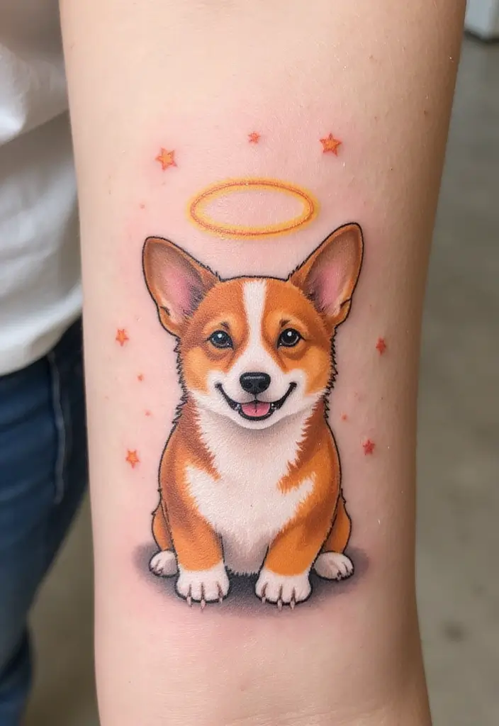 50 Creative Corgi Tattoo Ideas for Dog Lovers 30 50 Creative Corgi Tattoo Ideas for Dog Lovers - 30. Corgi with a Halo