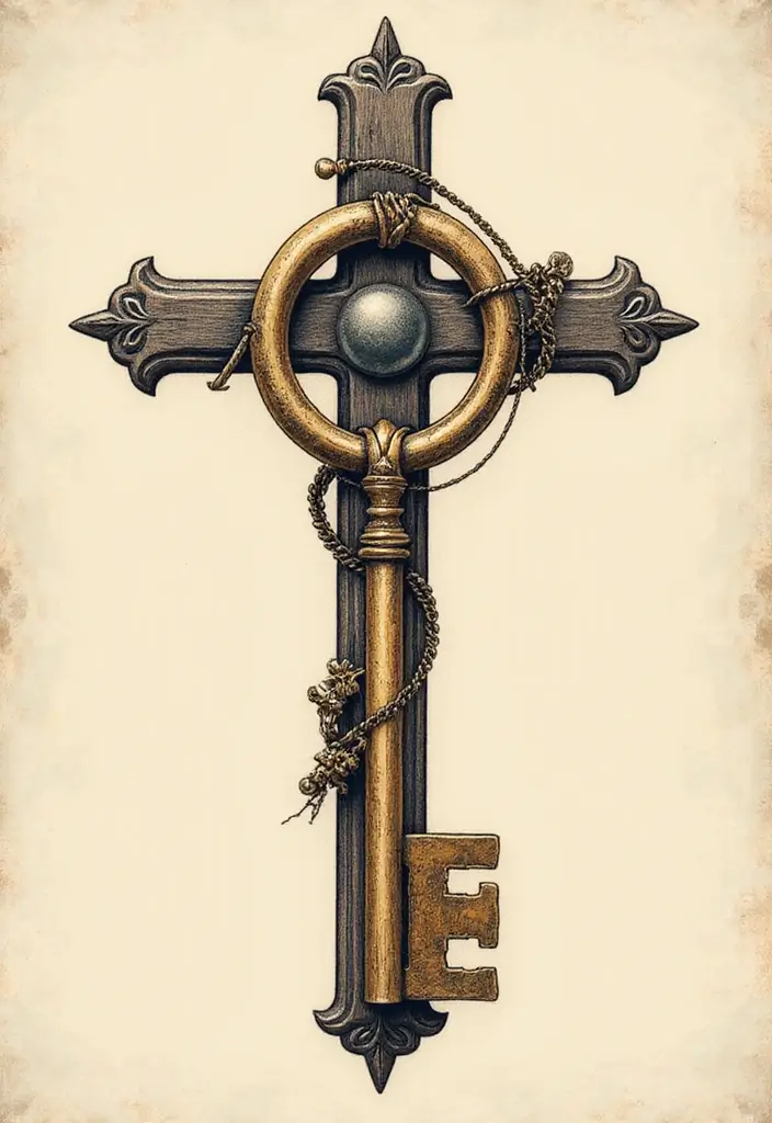 50 Cross Tattoo Meaning Inspirations and Symbolism Explained - 30. The Cross and Key: Access to Heaven
