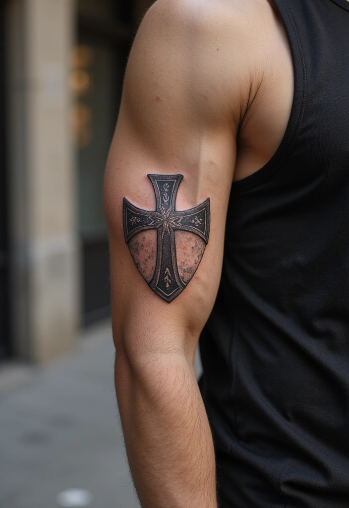 30 Cross Tattoos on Wrist with Meaningful and Elegant Designs 30 30 Cross Tattoos on Wrist with Meaningful and Elegant Designs - 30. Cross with a Shield Tattoo