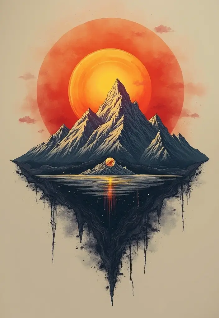50 Eclipse Tattoo Designs with Powerful Meaning and Symbolism - 30. Eclipse with Mountain Range