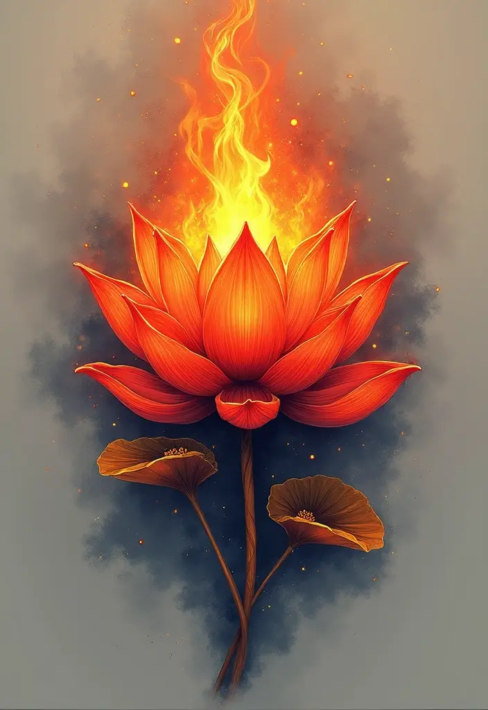 30 Fire Tattoos with Bold and Striking Designs 30 30 Fire Tattoos with Bold and Striking Designs - 30. Fire Lotus: Beauty in Strength
