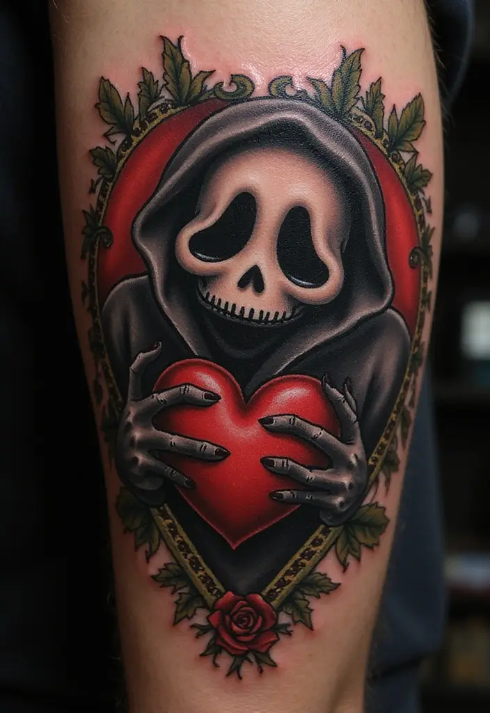 30 Ghostface Tattoo Ideas for Horror Fans - 30. Ghostface with a Love Heart