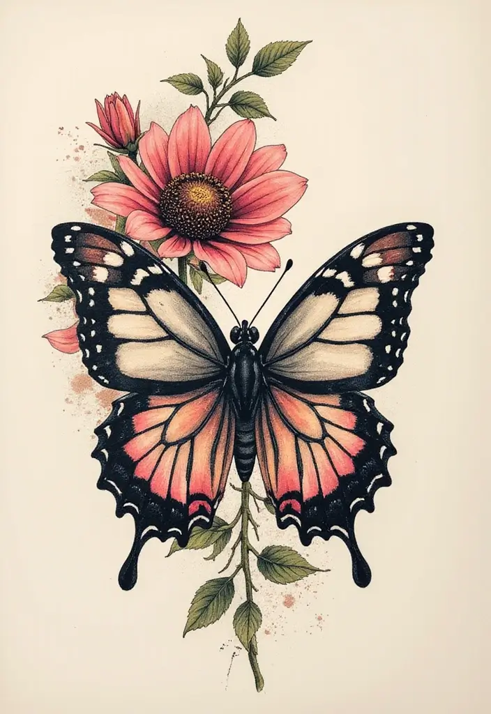 50 Half Butterfly Half Flower Tattoo Designs and Inspirations - 30. The Artistic Fusion