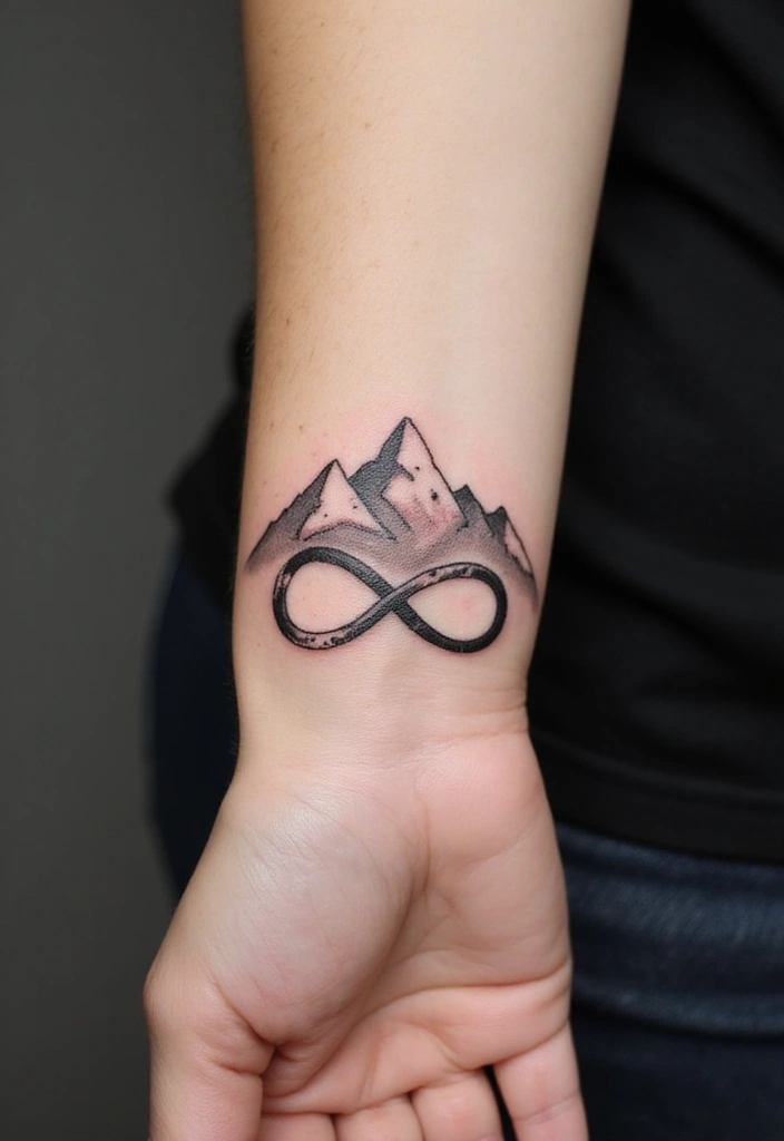 50 Mountain Tattoo Ideas with Powerful and Minimalist Designs 30 50 Mountain Tattoo Ideas with Powerful and Minimalist Designs - 30. Mountain Infinity Tattoo