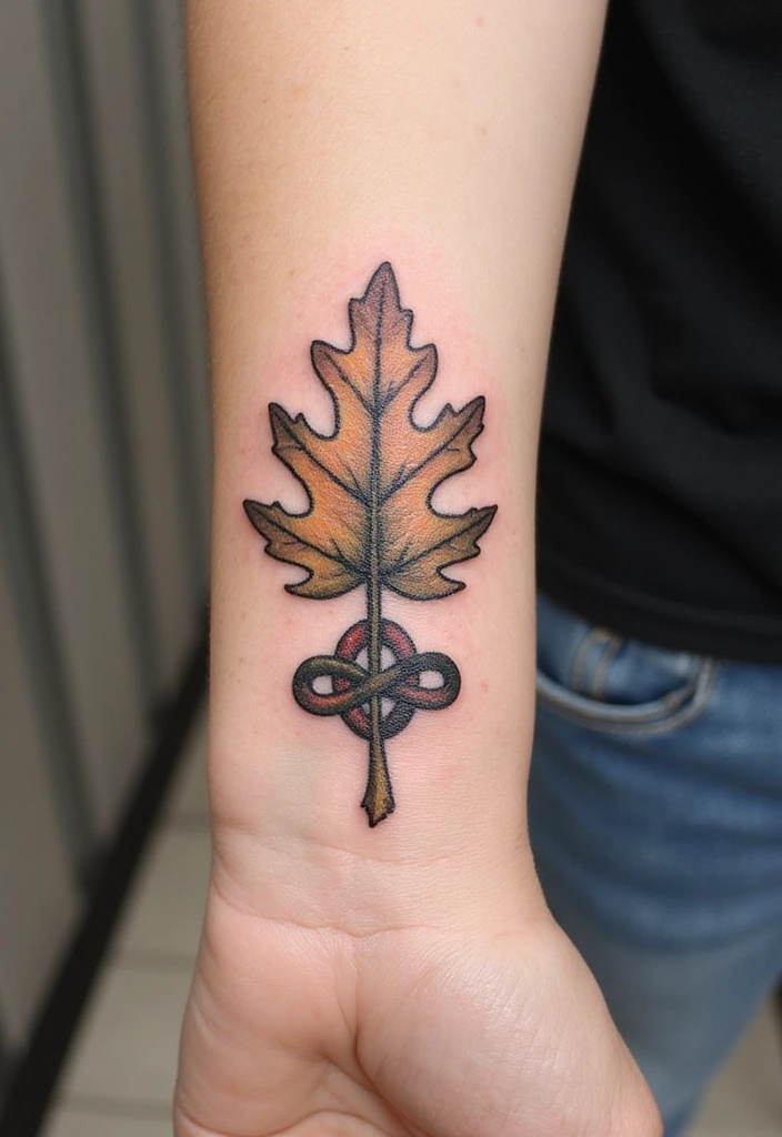 30 Oak Leaf Tattoo Designs with Nature-Inspired Symbolism - 30. Oak Leaf and Knot Tattoo