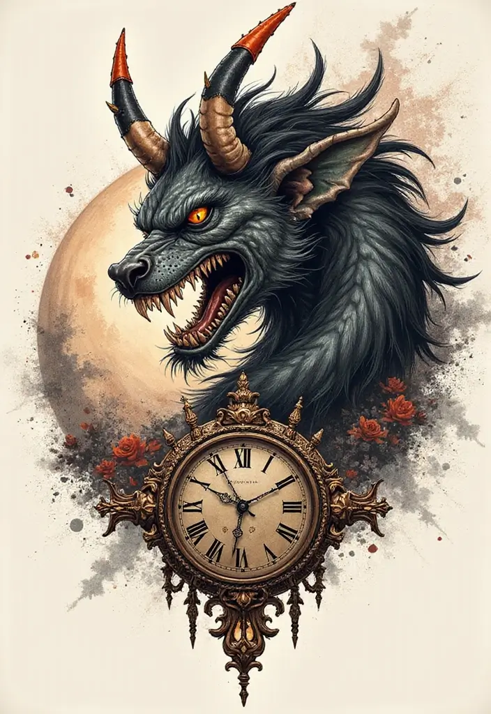 50 Oni Tattoo Designs with Powerful Japanese Symbolism 30 50 Oni Tattoo Designs with Powerful Japanese Symbolism - 30. Oni with a Timeless Clock