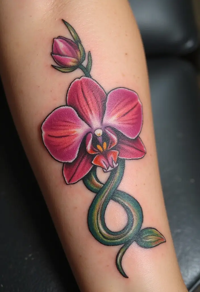 30 Orchid Tattoos That Represent Elegance and Beauty - 30. Orchid and Infinity Symbol Tattoo