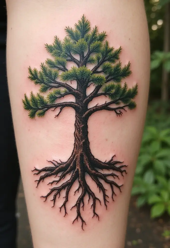 30 Pine Tree Tattoo Ideas with Nature-Inspired Symbolism - 30. Pine Tree and Family Roots