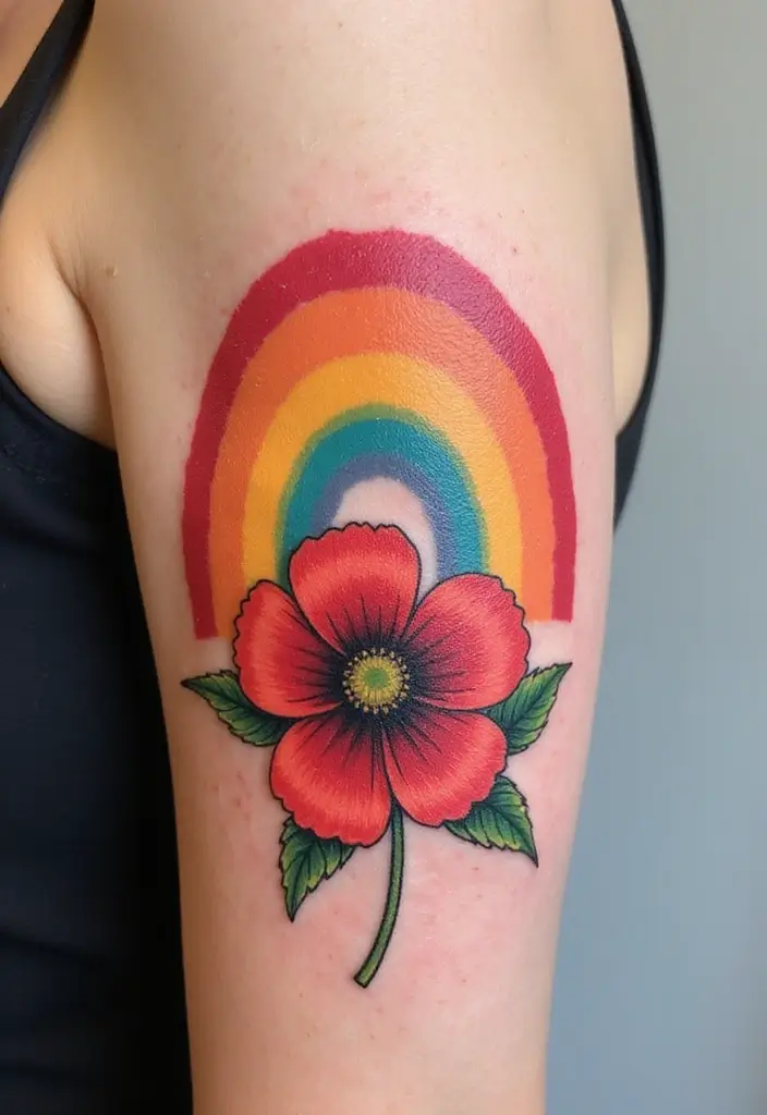 30 Poppy Tattoo Ideas with Symbolic Meanings 30 30 Poppy Tattoo Ideas with Symbolic Meanings - 30. Poppy with a Rainbow