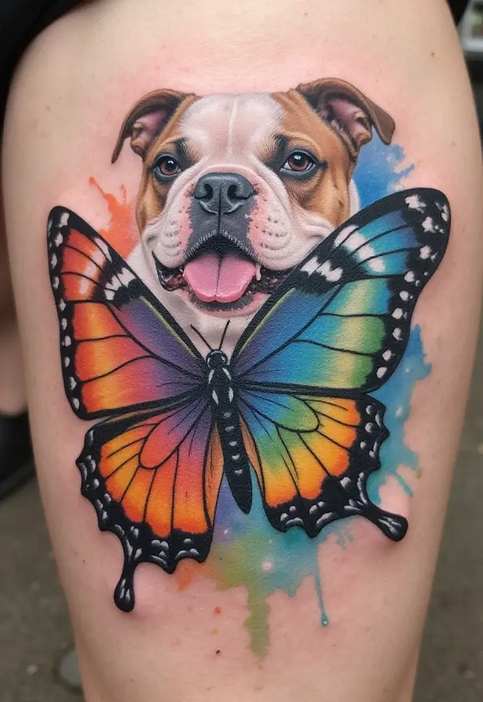 30 Realistic English and French Bulldog Tattoos You’ll Love - 30. Bulldog with a Butterfly