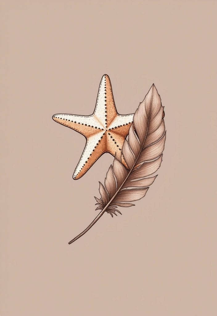30 Simple Starfish Tattoo Ideas with Minimalist Symbolism 30 30 Simple Starfish Tattoo Ideas with Minimalist Symbolism - 30. Starfish with a Feather