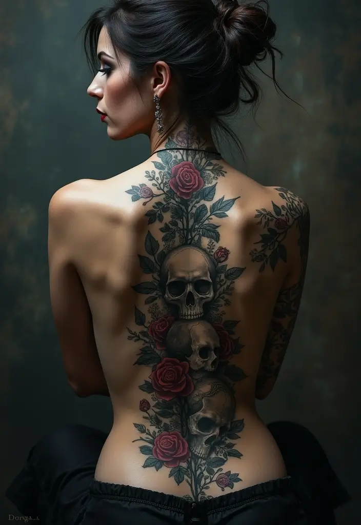 99 Stunning Spine Tattoos for Women to Inspire Your Next Ink - 30. Gothic Styles