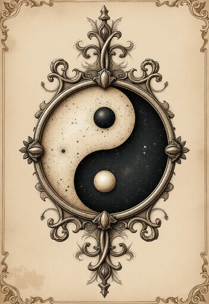 50 Yin Yang Tattoo Ideas with Balance and Harmony Symbolism - 30. Yin Yang with Vintage Style