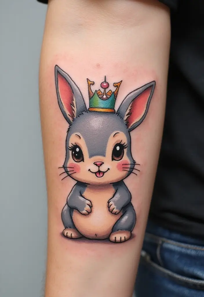 50 Bunny Tattoo Meaning Inspirations for Cute and Creative Designs - 31. Bunny with a Crown