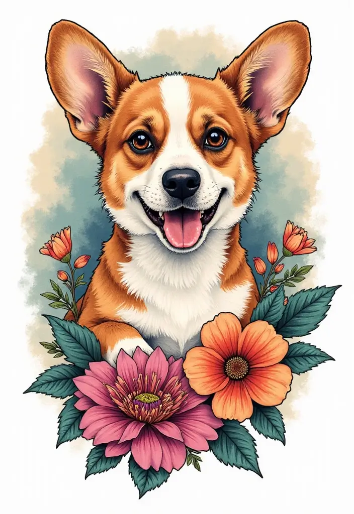 50 Creative Corgi Tattoo Ideas for Dog Lovers 31 50 Creative Corgi Tattoo Ideas for Dog Lovers - 31. Floral Corgi