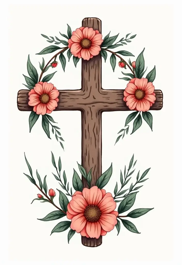 50 Cross Tattoo Meaning Inspirations and Symbolism Explained - 31. The Cross and a Flower Crown: Beauty and Grace