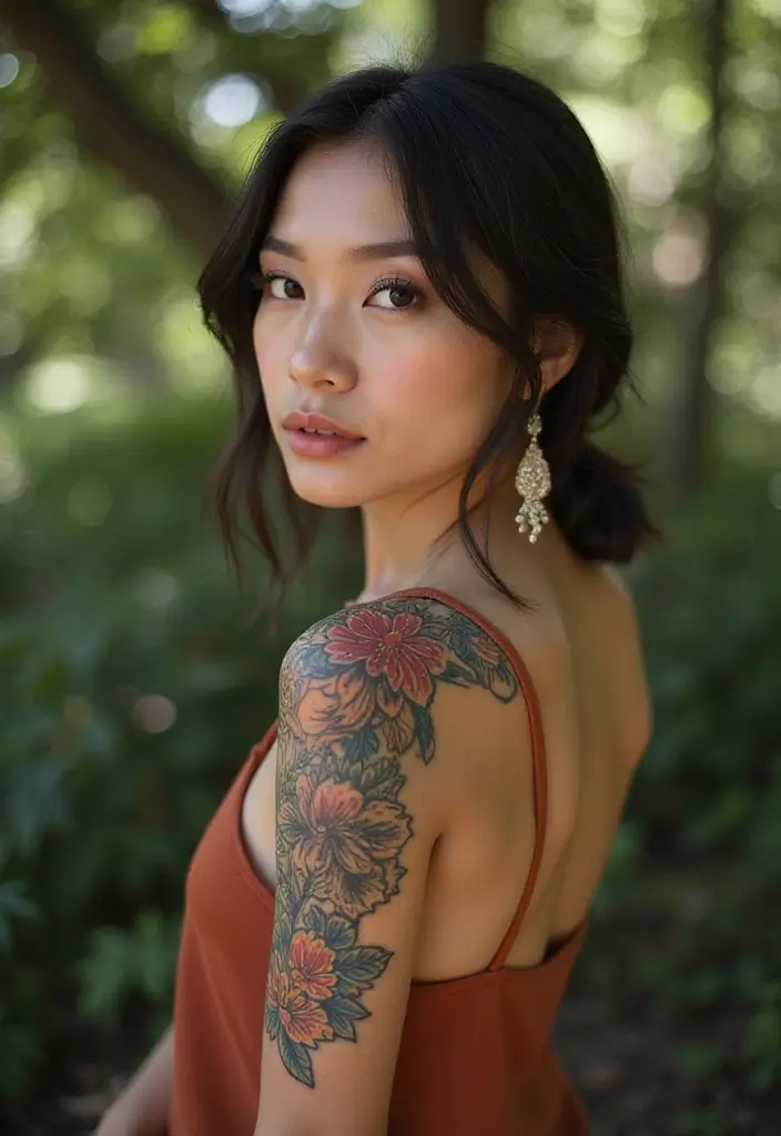 50 Front Shoulder Tattoos for Females That Are Stylish and Bold 31 50 Front Shoulder Tattoos for Females That Are Stylish and Bold - 31. Cultural Floral Patterns