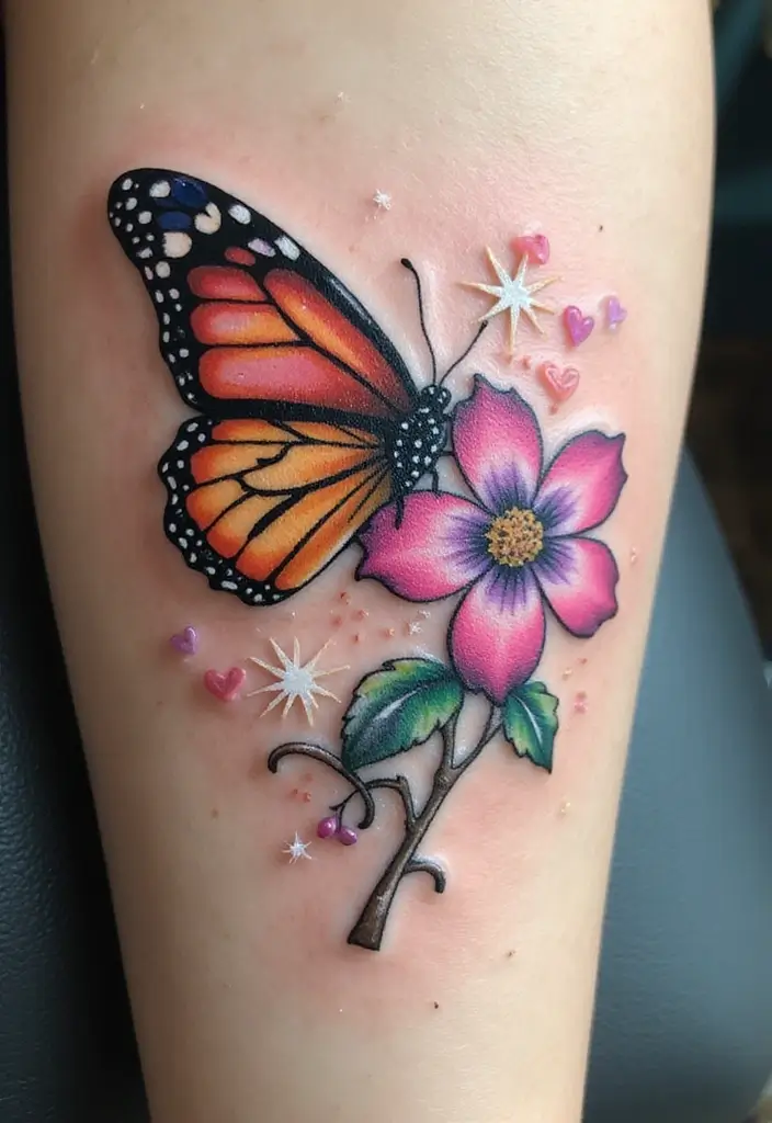 50 Half Butterfly Half Flower Tattoo Designs and Inspirations - 31. The Enchanted Blossom