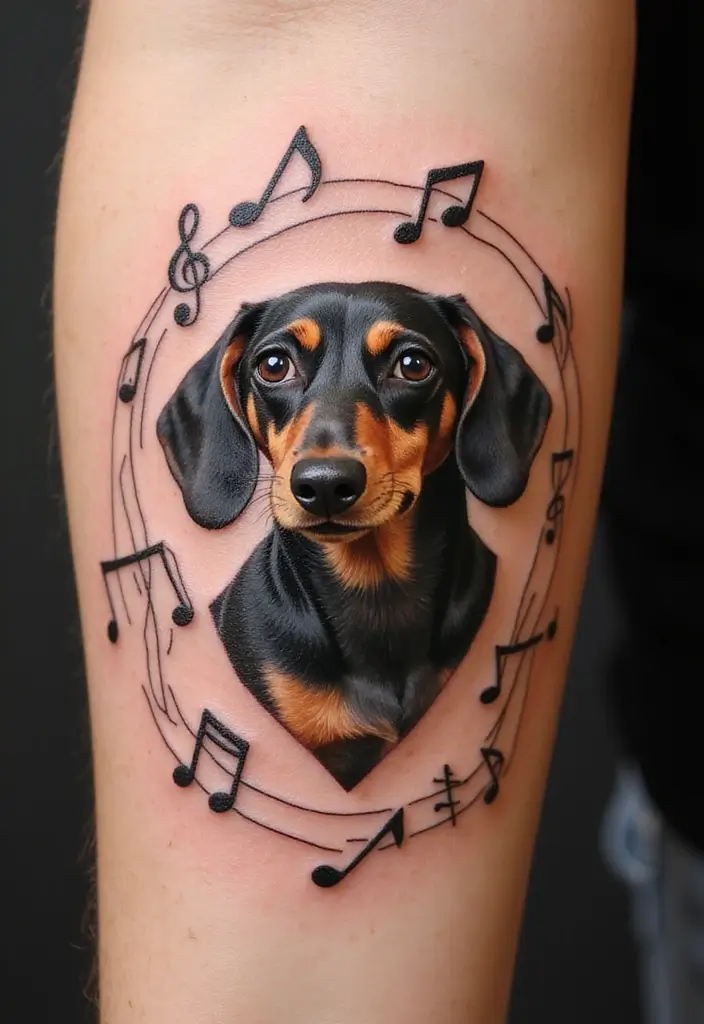 50 Small Wiener Dog Tattoos with Cute and Minimalist Designs - 31. Musical Dog