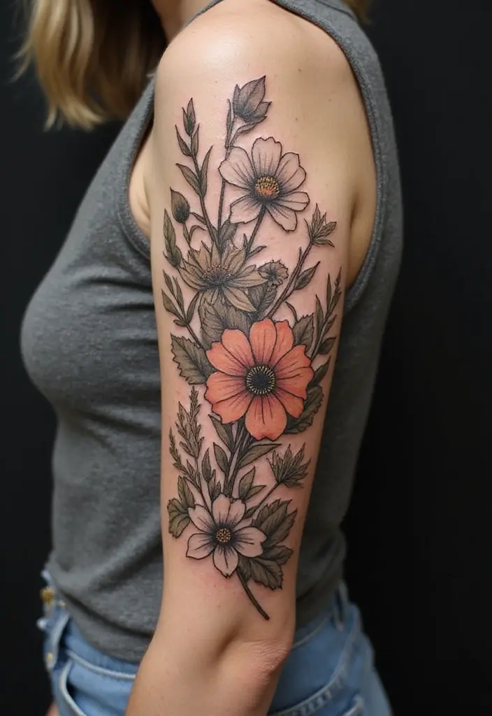 50 Wildflower Tattoo Ideas with Simple and Beautiful Designs 31 50 Wildflower Tattoo Ideas with Simple and Beautiful Designs - 31. Wildflower Texture