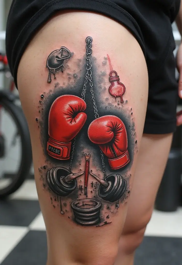 50 Boxing Gloves Tattoo Designs That Embody Strength and Courage! 32 50 Boxing Gloves Tattoo Designs That Embody Strength and Courage! - 32. Embracing the Grind