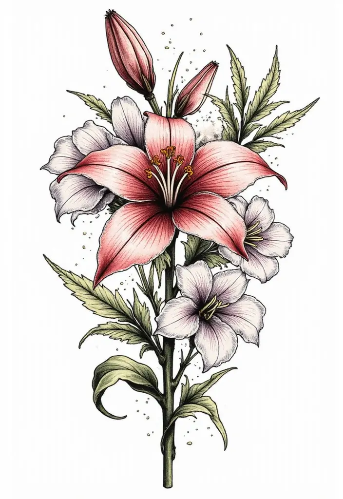 50 Stargazer Lily Tattoos with Elegant and Symbolic Designs 32 50 Stargazer Lily Tattoos with Elegant and Symbolic Designs - 32. Tribal Floral Design