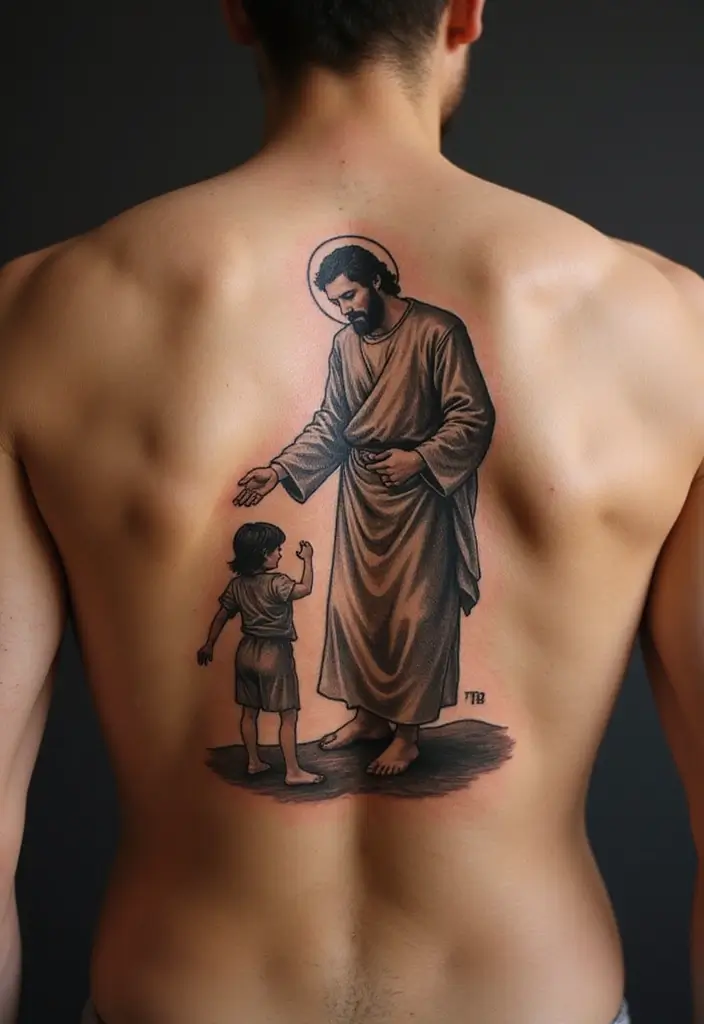 50 Christian Back Tattoos with Meaningful and Powerful Designs - 32. The Faithful Servant