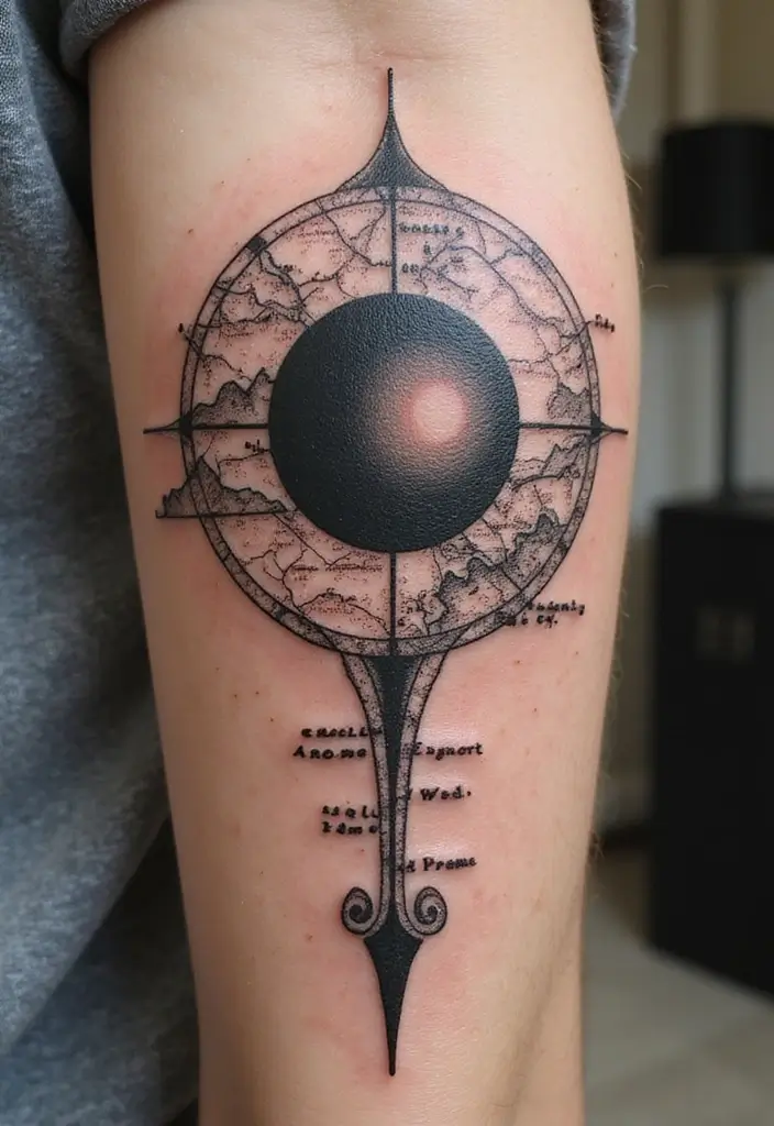 50 Eclipse Tattoo Designs with Powerful Meaning and Symbolism - 32. Eclipse with a Road Map