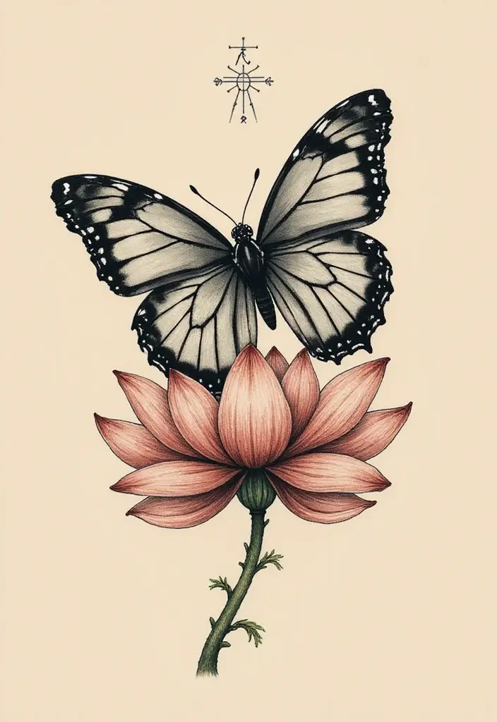 50 Half Butterfly Half Flower Tattoo Designs and Inspirations - 32. The Healing Lotus