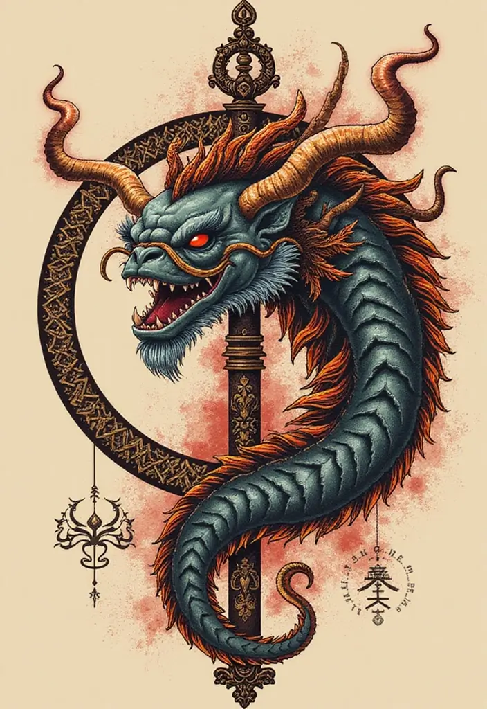 50 Oni Tattoo Designs with Powerful Japanese Symbolism 32 50 Oni Tattoo Designs with Powerful Japanese Symbolism - 32. Oni with a Sacred Symbol