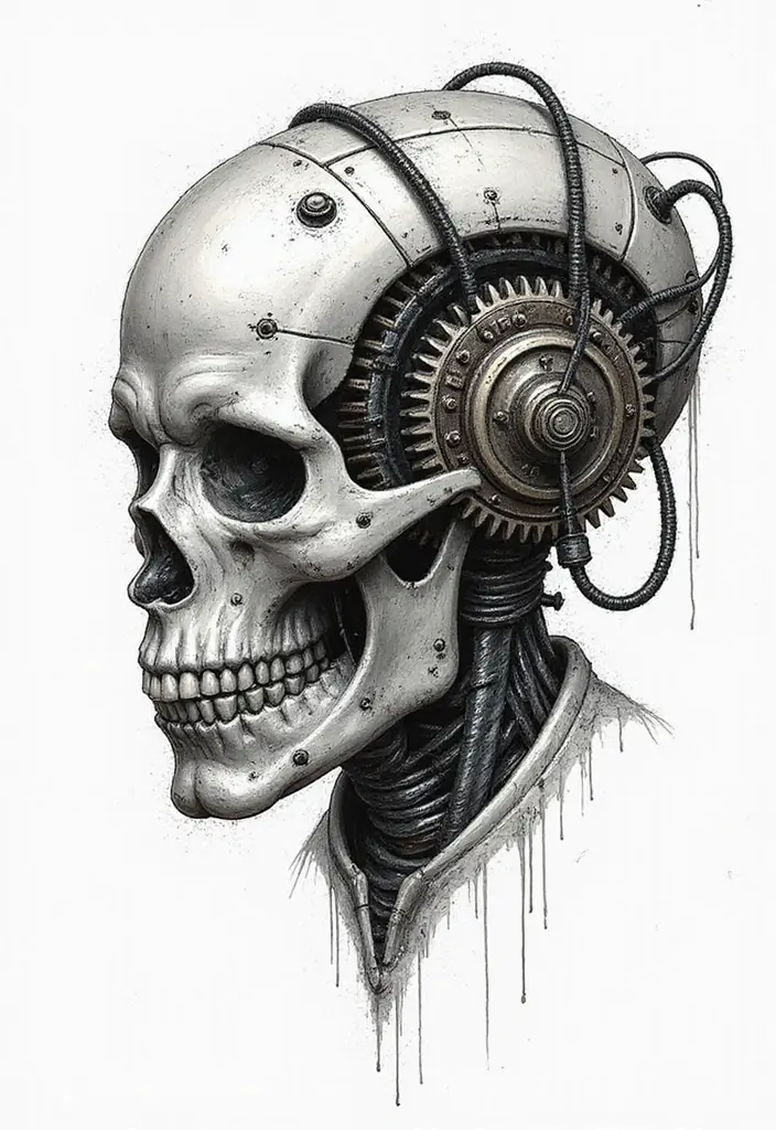 50 Shrunken Head Tattoo Designs for Bold and Edgy Styles - 32. Biomechanical Designs